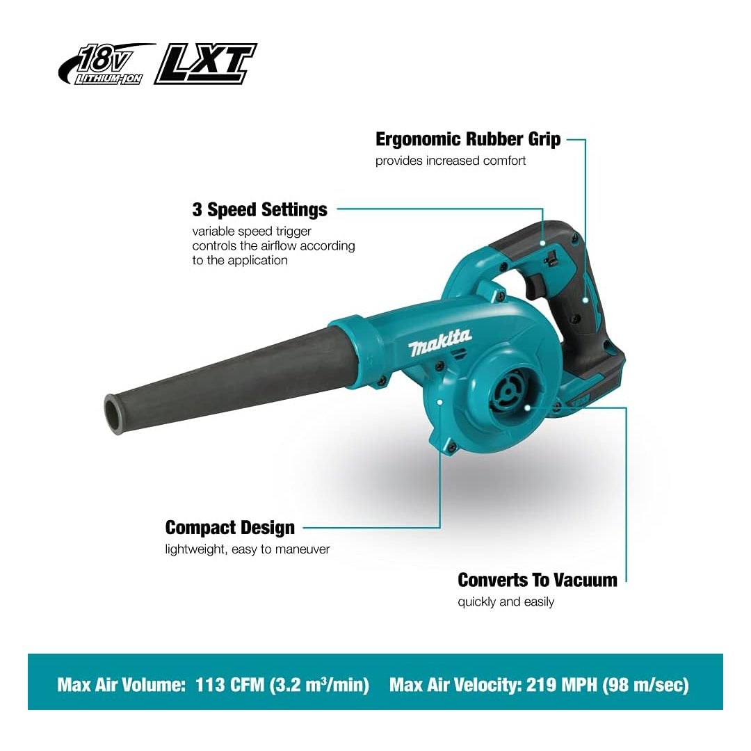 Makita 18V Cordless Blower + Dust Collection Bag & 2x 5.0Ah Battery Pack