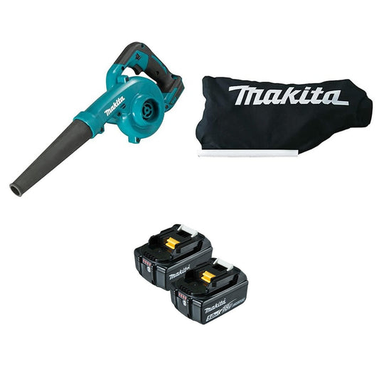 Makita 18V Cordless Blower + Dust Collection Bag & 2x 5.0Ah Battery Pack